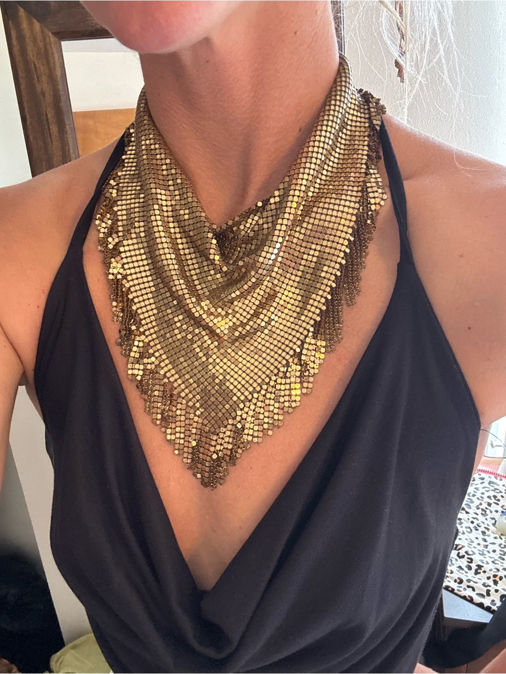 Gold Mesh Fringe Bandana Necklace - Women Jewelry